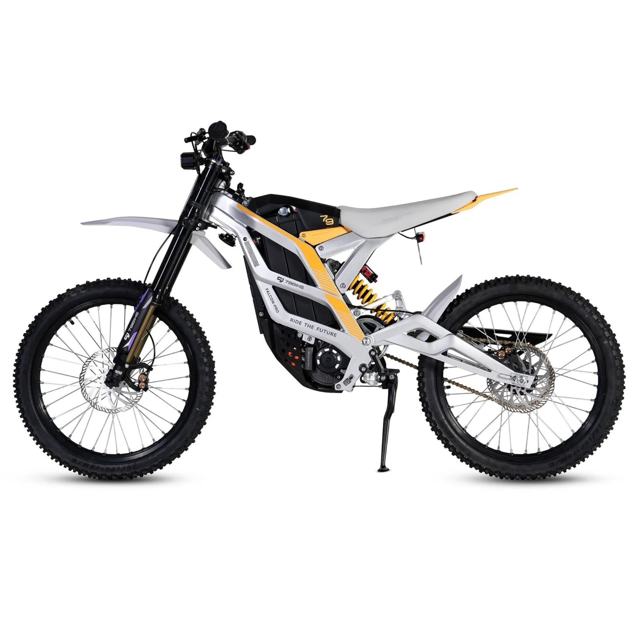 79BIKE Falcon Pro 14 kW Offroad Silver Metallic Gelb Seitenansicht