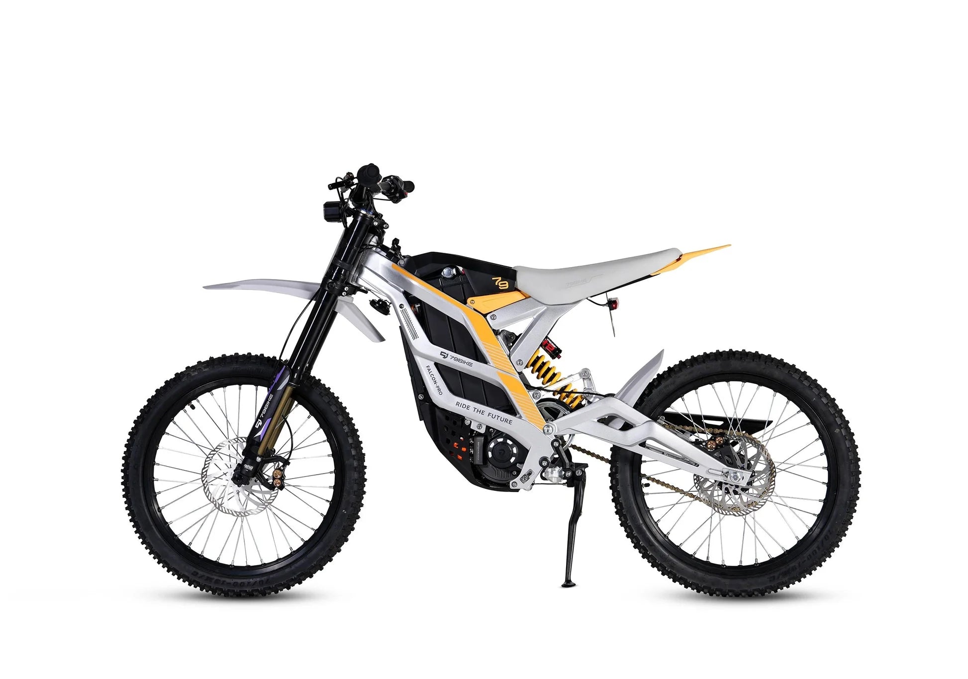 79BIKE Falcon Pro 14 kW Offroad Silver Metallic Gelb Seitenansicht